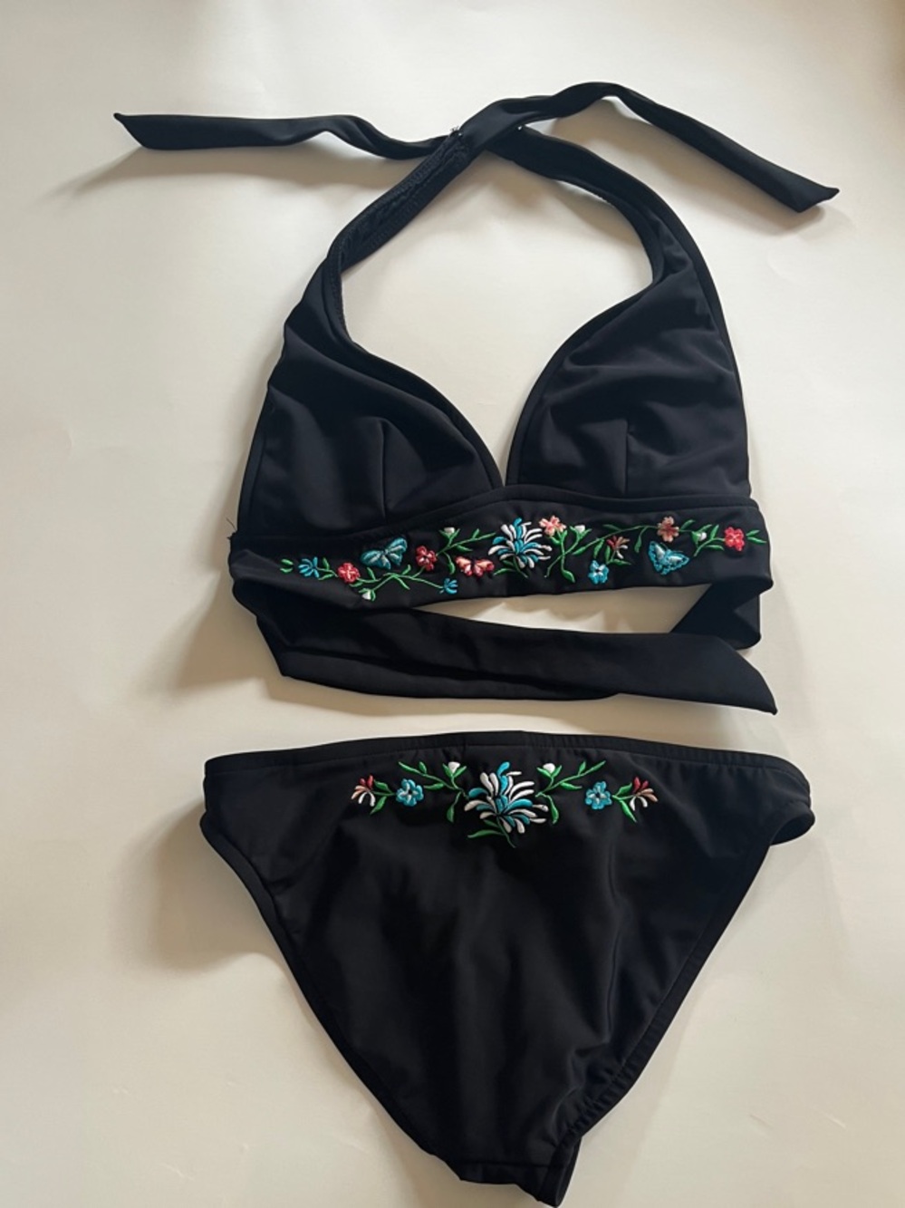 INC International Concepts Black Bikini with Colorful Floral Embroidery - Picture 2 of 8